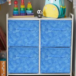 Kuber Industries Set Of 4 Blue Printed Foldable Cube Storage Boxes With Handle Replacement Drawer image 2