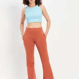 Clovia Blue & Rust Cotton Sports Cropped T-Shirt Track Pants Set-image-39