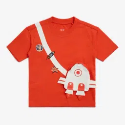 HOP Kids by Westside Orange Pouch-Detailed Cotton T-Shirt-picture-45