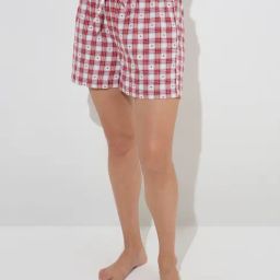 Wunderlove by Westside Red Checkered High-Rise Cotton Shorts-12
