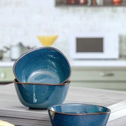 Goodhomes Blue Stoneware Square Soup Bowls (0.24 L) - Set of 4-16
