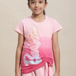 Kidsville Barbie Printed Regular Fit Pink T-Shirt For Girls-image-70