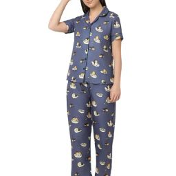 Smarty Pants Dark Grey Printed Shirt With Lounge Pants-image-82