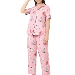 Smarty Pants Rose Gold Printed Shirt With Lounge Pants-picture-35