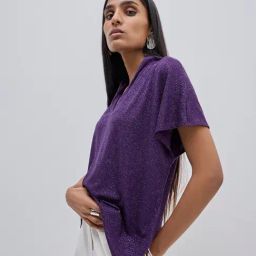 Wardrobe by Westside Purple Ribbed Shimmer Blouse-image-61