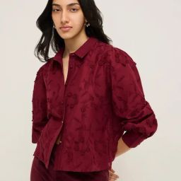 LOV by Westside Burgundy Floral Detailed Cotton Shirt-image-32