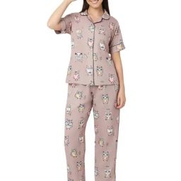 Smarty Pants Beige Printed Shirt With Lounge Pants-image-67