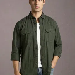 Louis Philippe Green Cotton Slim Fit Texture Shirt-picture-35