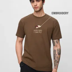 The Souled Store Brown Cotton Embroidered Casual T-Shirt-picture-22