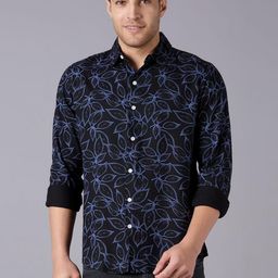 Mast & Harbour Navy Blue & Blue Floral Printed Relaxed Fit Casual Shirt-image-29