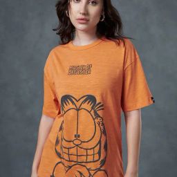 Bewakoof Orange Graphic Print Oversized T-Shirt-image-30