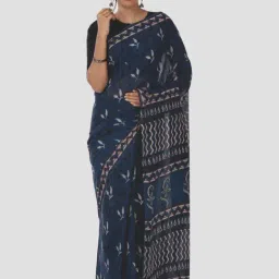 Kalakari India Blue Cotton Printed Saree With Unstitched Blouse-picture-43