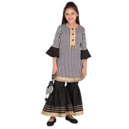 Cutecumber Kids Black Striped Kurta, Sharara with Bag-image-38