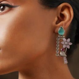 Abdesigns Silver Oxidized Dangler Earrings-17