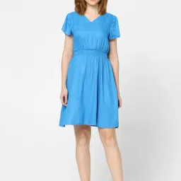 Vero Moda Blue Self Design Fit & Flare Dress-picture-1
