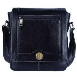 HiLEDER Blue Textured Medium Leather 9 inch Cross Body Bag-image-58