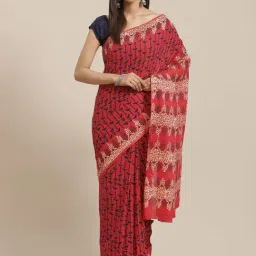 Kalakari India Red Cotton Printed Saree With Unstitched Blouse-picture-7