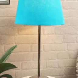 Homesake Chrome Suave Turquoise & Silver Steel Bedside Table Lamp With Fabric Shade - Set of 1-29