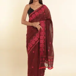 Suta Maroon Woven Saree Without Blouse-picture-41