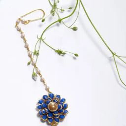 Zeneme Gold Plated Floral Style Attractive Pearls Maang Tikka-image-84