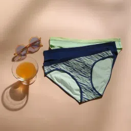 Vero Moda Intimates Green & Navy Cotton Printed Bikini Panty - Pack Of 3-image-71