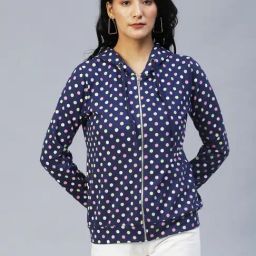 Rigo Blue Cotton Polka Dot Print Hoodie-image-75