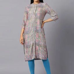 W Pink & Blue Printed Straight Kurta-image-52