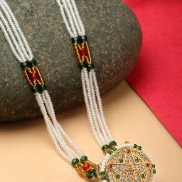Zeneme Gold Plated Kundan Studded Pearl Beaded Matha Patti-image-60