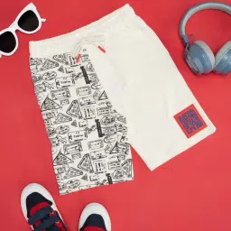Pantaloons Junior White & Grey Cotton Printed Shorts-picture-16