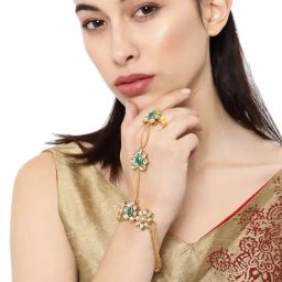 Zaveri Pearls Green & Clear Alloy Hand Harness-46