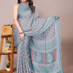 KALINI Ethnic Motifs Poly Chiffon Block Print Saree image 2