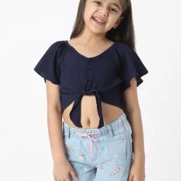 Nauti Nati Girls Navy Regular Fit Crop Top-picture-5