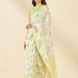 Taneira Pink Printed Saree With Unstiched Blouse-picture-12