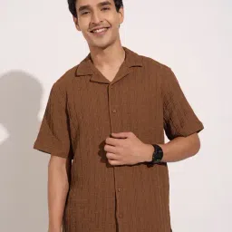 People by Pantaloons Brown Relaxed Fit Self Design Shirts-image-33