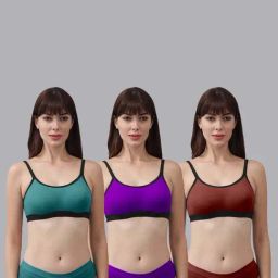 AROUSY Green & Purple Cotton Bra Panty Set - Pack Of 3-image-76