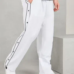 Styli White Cotton Relaxed Fit Striped Trackpants-picture-5