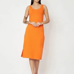 BRINNS Orange Solid Midi Dress-image-39