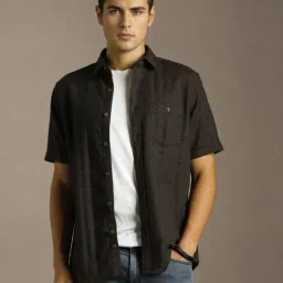 Louis Philippe Brown Cotton Slim Fit Texture Shirt-picture-34