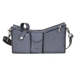 SASSORA Qiu Navy Blue Textured Medium Sling Handbag-image-15