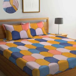 Klotthe Multicolor 300 TC Polycotton Double Elastic Bedsheet with 2 Pillow Covers-image-88