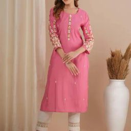 Fashor Pink Embroidered Straight Kurta-image-38