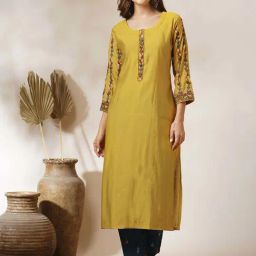Fashor Yellow Embroidered Straight Kurta-image-14