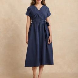 RAREISM Navy Cotton Solid Short Sleeves Dress-picture-43
