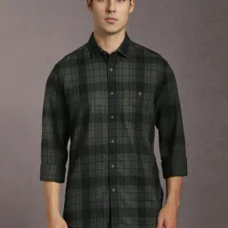 Louis Philippe Grey Cotton Slim Fit Checks Shirt-picture-0