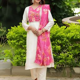 Navlik Women Floral Printed Thread Work Kurta with Trousers & Dupatta-picture-22