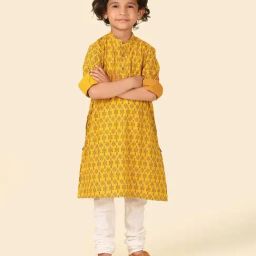 Fabindia Kids Yellow Cotton Printed Kurtas-image-23