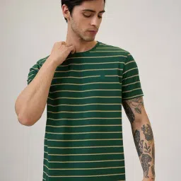Spykar Botanical Green Slim Fit Striped T-Shirt-picture-17