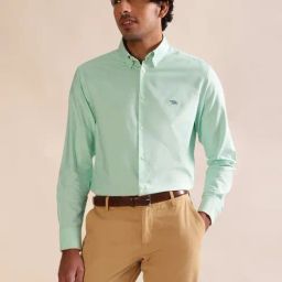 ANDAMEN Mint Green Slim Fit Cotton Shirt-image-23