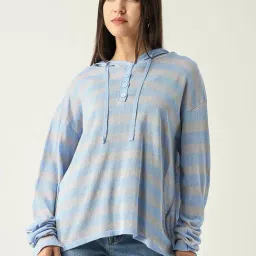 SHOWOFF Blue & Grey Striped Hoodie-image-94