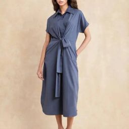 RAREISM Blue Blended Solid Short Sleeves Dress-picture-32